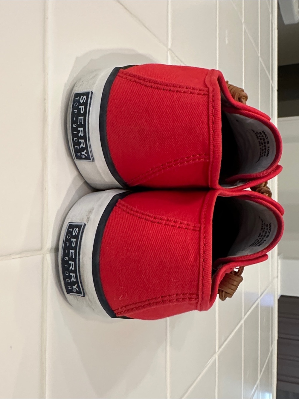 Sperry Red Canvas Boat Shoes with leather Laces - Picture 2 of 8